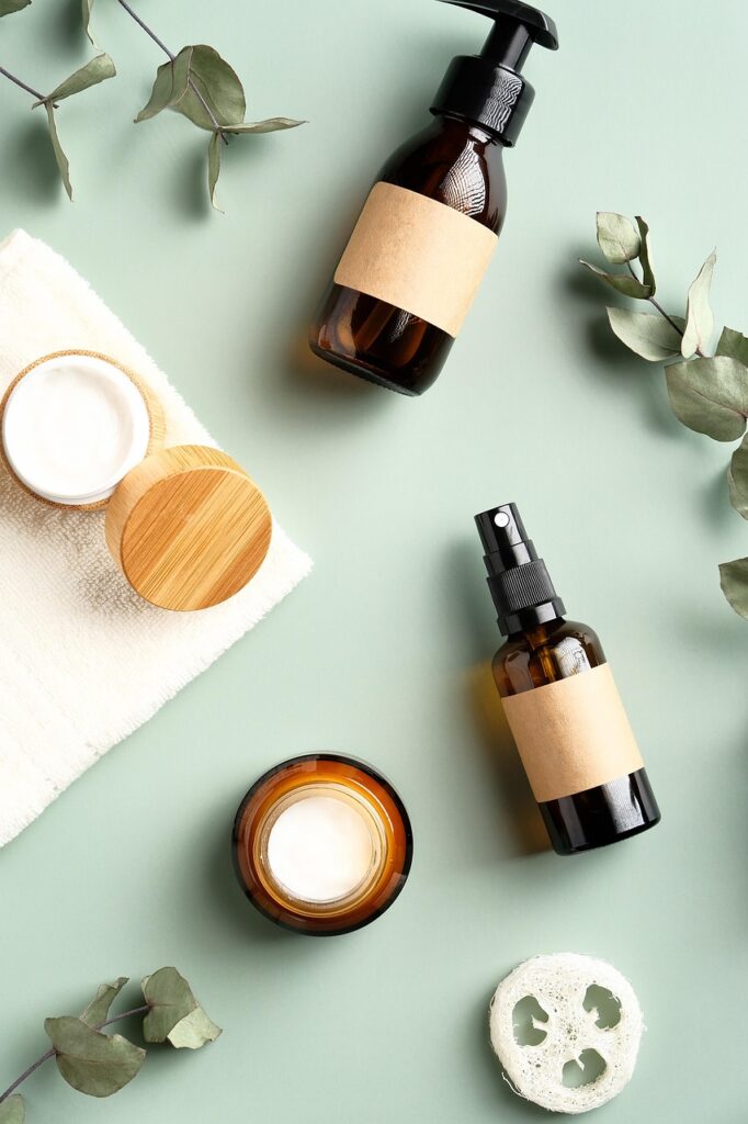 cosmetics, nature, beauty, products, containers, herbs, leaves, organic, healthy